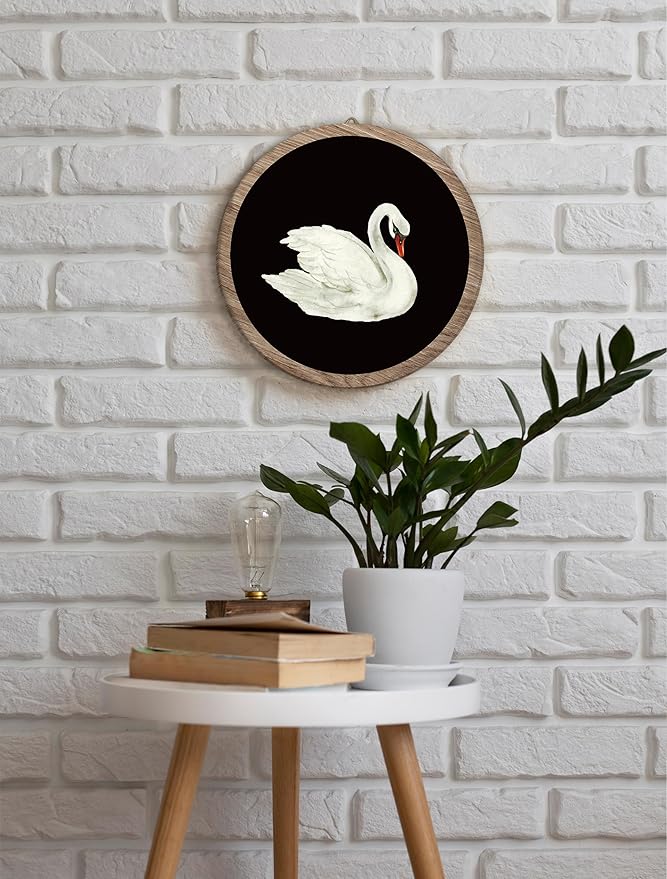 Vintage Swan Hanging Wall Decor, Lone Holy Swan Round Wooden Wall Art, Vintage Aesthetic Artwork Rustic Western Boho Decorations for Apartment Home Living Room Bedroom Bathroom Kitchen Office, 09