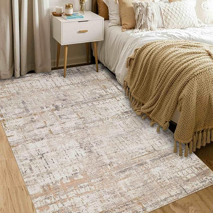 Rugxara 4x6 Rug for Living Room Bedroom, Grey Washable Throw Rugs, Abstract Area Rugs, Non Slip & Low Pile Accent Carpet for Indoor Dining Room, Kids Room and Office(Beige Grey 4x6ft)