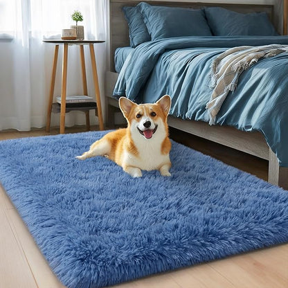 qulint Blue Rug for Bedroom, 2x3 Area Rugs for Boys Room Soft Fluffy Shag Small Carpet for Nursery, Fuzzy Shaggy Alfombras for Kids Boys and Girls Dorm Living Room Home Decor (2ft x 3ft, Blue)