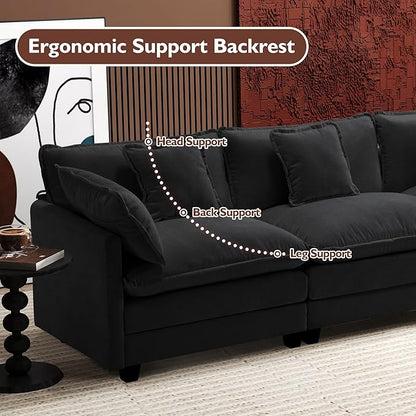 Ihanherry 111.4 Inch 3-Seater Cloud Sofa, Modular Sectional Couch, Modern Deep Seat Sofa for Living Room, Comfy Double Layer Upholstered Seat Cushion, Breathable Chenille Fabric, Black