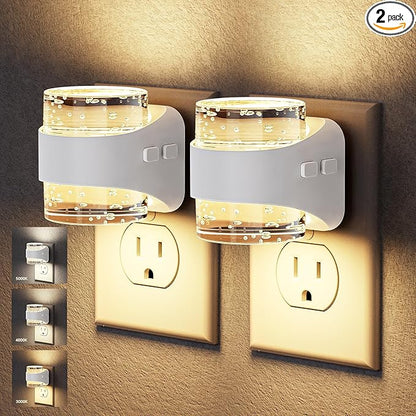 JandCase LED Night Light, Bubble Night Lights Plug into Wall, [2 Pack] Night Light 3000K/4000K/5000K & 3 Brightness Levels, Dimmable Nightlight with Dusk to Dawn Sensor for Bathroom Hallway Bedroom