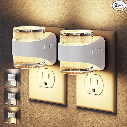 JandCase LED Night Light, Bubble Night Lights Plug into Wall, [2 Pack] Night Light 3000K/4000K/5000K & 3 Brightness Levels, Dimmable Nightlight with Dusk to Dawn Sensor for Bathroom Hallway Bedroom