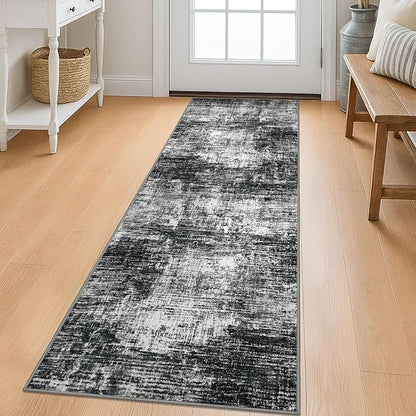 KILOCOCO Modern Abstract Runner Rug 2x6 ft Washable Hallway Runner Rug Non Slip Soft Pinted Kitchen Runners for Hallways Entryway Bedside Laundry Room Floor Runners, Black/Grey