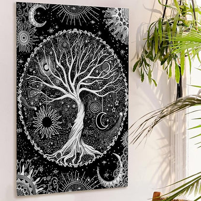 Lunerfex Tree of Life Tapestry Black and White Tapestry Mystical Sun and Moon Tapestries for Bedroom and Living Room Decor Black Tree 44×60 Inches