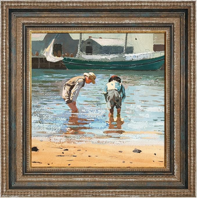 Vintage Plein Air Frame for 8x8 Handmade Paintings, 2.4" Wide Antique Embossed Art Frame for Horizontal Vertical Display, No Glass Cover & Back, Living Room Bedroom Entryway Decor (Rustic Blue)