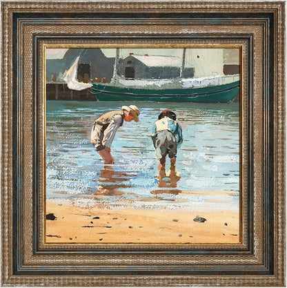 Vintage Plein Air Frame for 8x8 Handmade Paintings, 2.4" Wide Antique Embossed Art Frame for Horizontal Vertical Display, No Glass Cover & Back, Living Room Bedroom Entryway Decor (Rustic Blue)