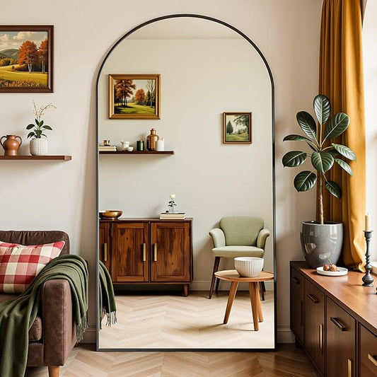 Full Length Mirror, 76"x44" Arched Full Body Mirror, Floor Mirrors with Stand, Body Mirrors Standing Hanging Leaning Against Wall,Aluminum Frame Mirrors for Bedroom Cloakroom,Living Room,Black