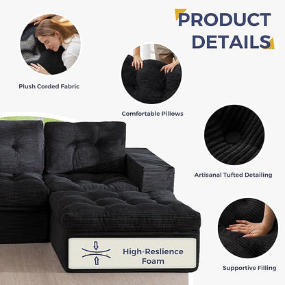 MAXYOYO Modular Sectional Sofa with Ottoman and Loveseat, Cloud Boneless Couch with Layered Cushion, Flexible Module Combination Sofa for Living Room, No Assembly Required,Black