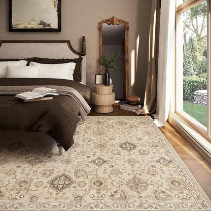 Machine Washable Rug for Living Room: 6x9 Area Rugs Boho Vintage Rug Stain Resistant Non Slip Low Pile Soft Lightweight Carpets for Bedroom Kitchen Dining Room Nursery Kids Room Farmhouse