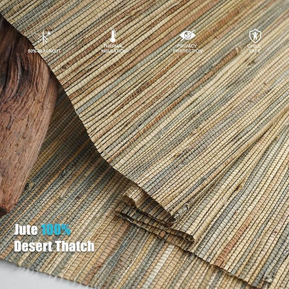 Motorized Bamboo Roman Shades, Motorized Blinds with Remote Compatible with Homekit, Alexa GoogleHome, Smart Wood Woven Shades for Indoor Windows, Customize, Desert Thatch