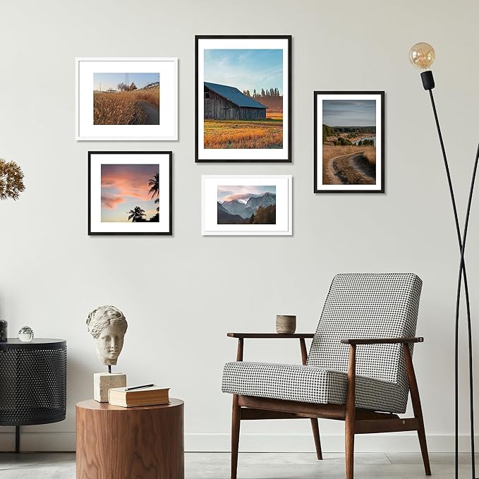 Hongkee 12x16 Picture Frame Set of 3 - Display 11x14 Photo with Mat or 12 x 16 Poster without Mat, Wall Mounting Horizontal and Vertical, Black