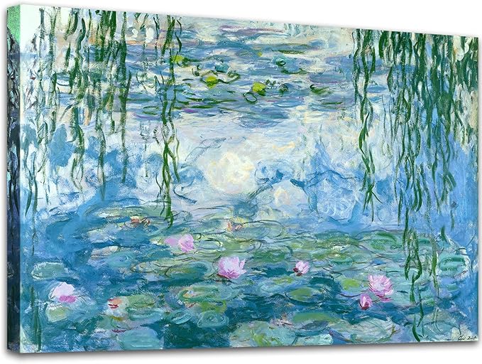 Claude Monet Canvas Wall Art - Water Lilies Classic Artwork Picture Print with Framed Painting for Home Office Wall Decor-16" x24"