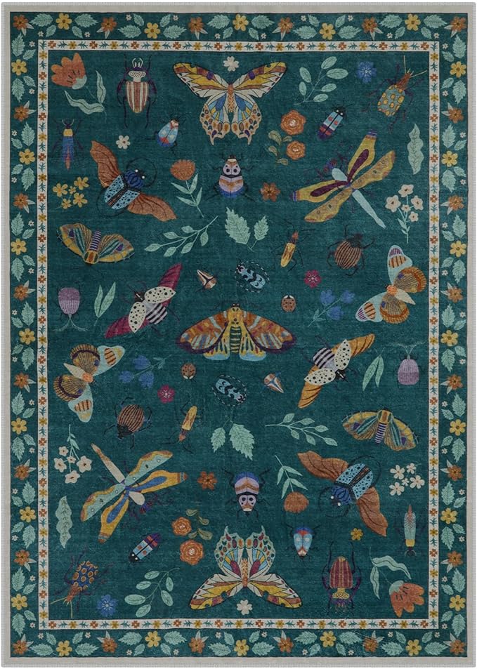 Lahome Insect Washable Small Area Rug, 3x5 Area Rug for Bedroom Living Room, Non-Slip Soft Accent Throw Carpet for Kitchen Office Entryway Bathroom Office Vionnet, Dark Green