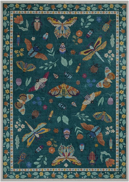 Lahome Insect Washable Small Area Rug, 3x5 Area Rug for Bedroom Living Room, Non-Slip Soft Accent Throw Carpet for Kitchen Office Entryway Bathroom Office Vionnet, Dark Green
