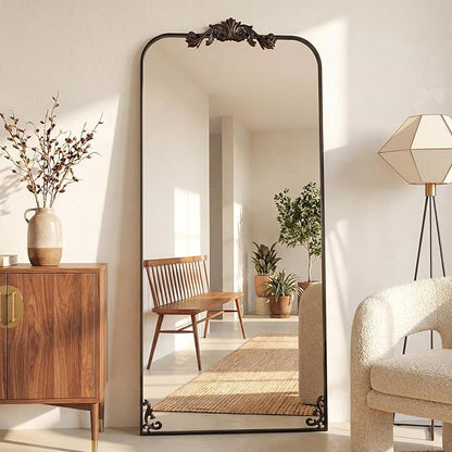 Antok Arched Full Length Mirror, 71"x32" Floor Mirror with Carved, Full Body Mirrors for HomeDecor, Standing/Halling Large Wall Mirror for Bedroom, Living Room, Cloakroom, Bronze, Luxury Style