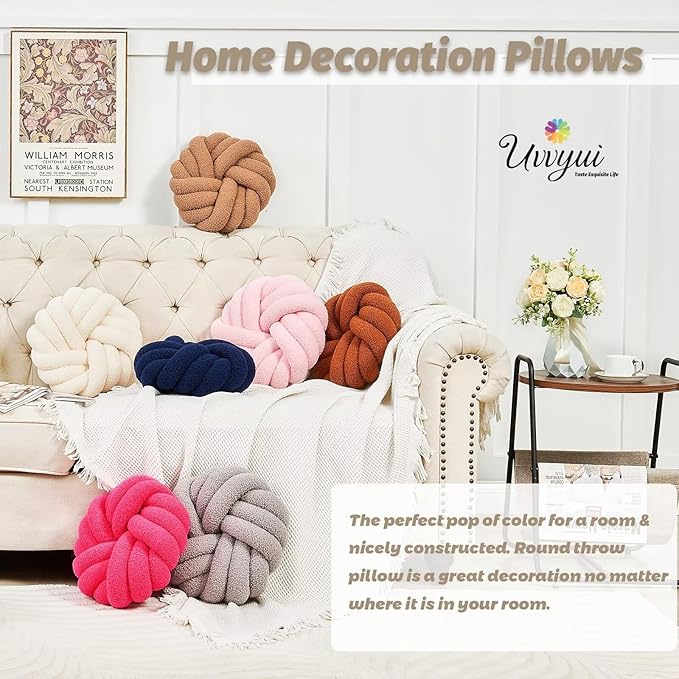 Uvvyui Knot Pillows, 14 Inch Decorative Throw Pillows Round Pillows Cushion, Soft Handmade Knotted Ball Pillow Plush Cushion Home Decor for Bed Couch Living Room (Dusty Blue, 14 Inch)