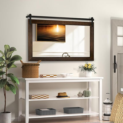 COGOOD Farmhouse Bathroom Mirror - 41" x 30" Rustic Barn Door Mirror for Living Room, Entryway, Bedroom, Vanity Wall Decor (Black Brown)