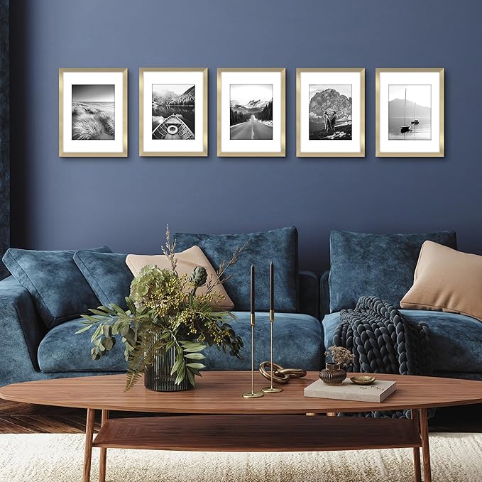 Americanflat 12x16 Picture Frame with Polished Plexiglass - Set of 5 - Use as 8.5x11 Frame with Mat or Display 12x16 Photo Without Mat - Galleria Collection - Picture Frames for Wall Display - Gold