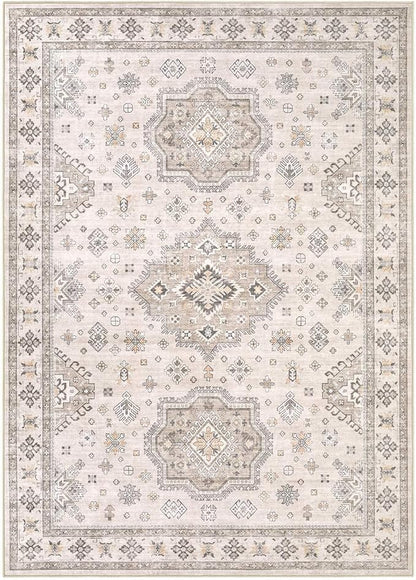 EIEIHOUSE Washable Area Rugs for Living Room -8x10 Neutral Vintage Distressed Floral Farmhouse Boho Large Soft Floor Rug Indoor Non Slip Carpet for Living Room Bedroom Dining Room Office -Beige Brown