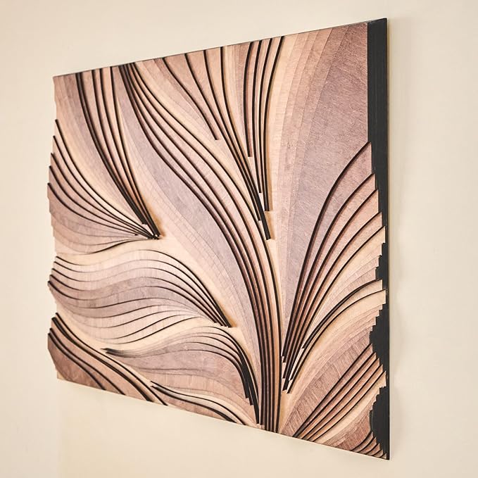 NEODECO Parametric Frameless Wood Wall Art, 3D Acoustic Wall Panel of Parametric Cut & Stained Birch Plywood Layers, Geometric Wall Hanging, Abstract Wood Wall Decor (Large)