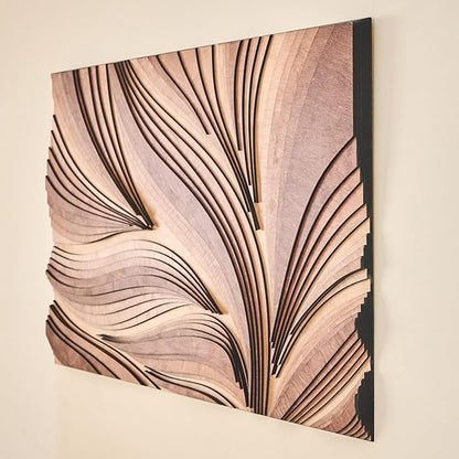 NEODECO Parametric Frameless Wood Wall Art, 3D Acoustic Wall Panel of Parametric Cut & Stained Birch Plywood Layers, Geometric Wall Hanging, Abstract Wood Wall Decor (Large)