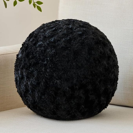 Ball Pillow, Decorative Round Pillow for Couch n, Circle Throw Pillows, Perfect Ball Pillows for Couch, Stylish Decorative Pillows, Versatile Round Throw Pillow (Black, Mini-8.6 Inches)