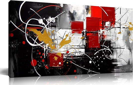 ANCXWOTER Abstract Wall Art for Living Room Black Canvas Wall Art Modern Grey Red Line Artwork for Bedroom Office Home Decor Canvas Prints 20x40 Inch
