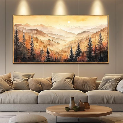 FUHAIHUA Large Wood Framed Wall Decor For Living Room Canvas Wall Art For Office Modern Wall Decorations For Bedroom Forest Landscape Painting Farmhouse Pictures Artwork Room Home Decor 24x48 In