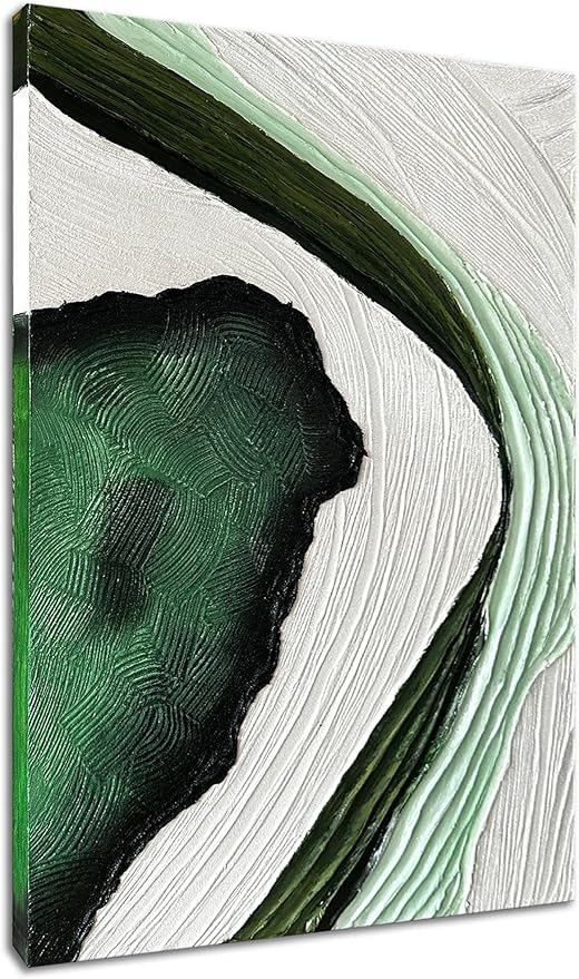 Slyart Large Nordic Green and White Abstract Vertical Wall Art Green 3D Texture Painting Green White Painting Modern Living Room Oil Paintings Minimalist Art