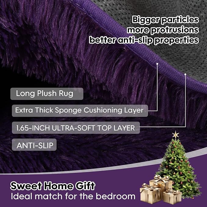 6x9 Rugs for Living Room, Rug for Bedroom,Plush Fluffy Carpet, Non-Slip Upgrade Purple Rug, Suitable for Kids Dorm Home Decor Aesthetics.