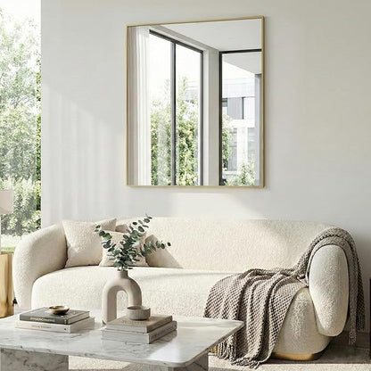 30" x 36" Gold Wall Mirror for Bathroom, 36" x 30" Metal Framed Accent Decor, Mid-Century Modern Mirror for Vanity & Bedroom