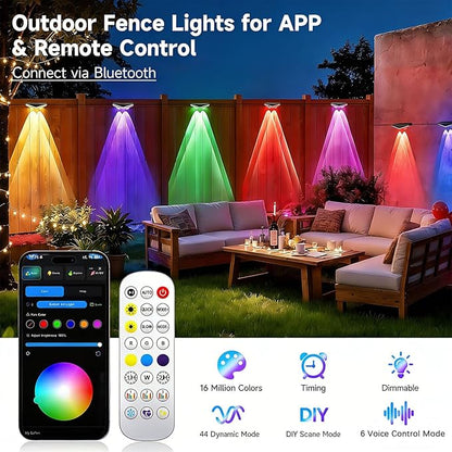 AHAWILL Fence Lights Outdoor 16 Packs,Smart RGB Fence Lighting with APP&Remote Control,IP67 Waterproof Fence Lights,DIY Scene Modes,LED Light for Fence,Patio,Yard,Garden(100ft)