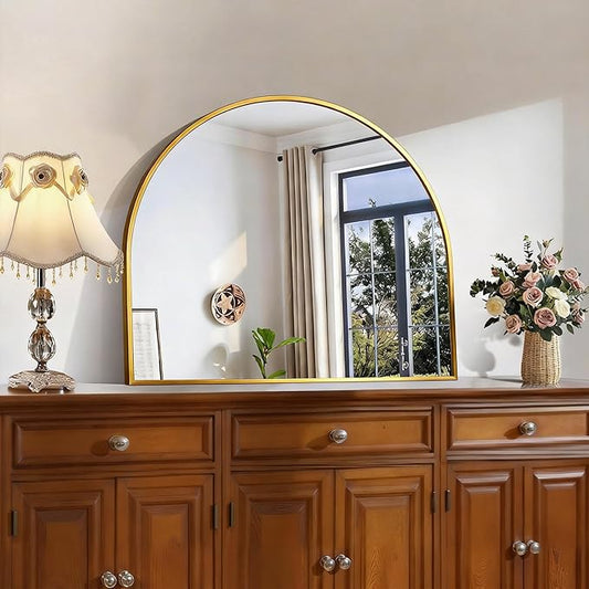 CIRCUMI Arched Wall Mirror, 30"x25" Gold Arched Mirror with Tempered Glass, Metal Frame, Large Size for Entryway Table, Mantel,Living Room,Over Sink,Arch Mirror for Decor,Shatterproof&Crystal-Clear
