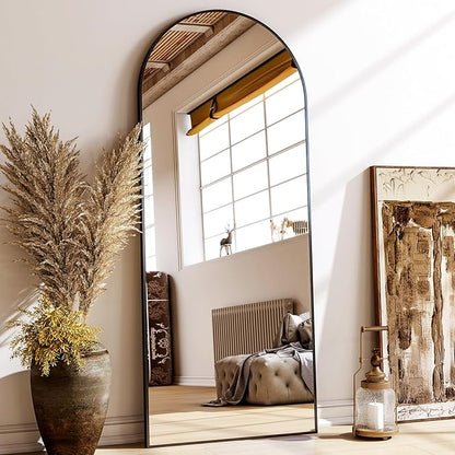 XRAMFY 24x68 Arched Full Length Mirror Floor Mirrors with Aluminum Alloy Frame Free-Standing Wall Mounted Floor Mirrors or Large Dressing Mirror, Black Mirror Full Length