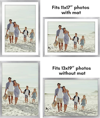 Americanflat 13x19 Picture Frame with Polished Plexiglass - Set of 5 - Use as 11x17 Frame with Mat or Display 13x19 Photo Without Mat - Galleria Collection - Picture Frames for Wall Display - Silver