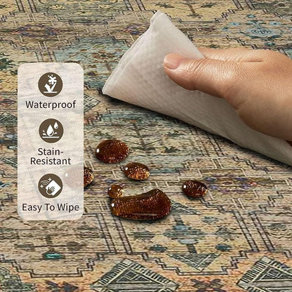 Rugxara 8x10 Area Rugs for Living Room Bedroom, Large Washable Rug, Brown Vintage Retro Boho Rug, Non Slip & Low Pile Faux Wool Thin Carpet for Indoor Dining Room and Kids Room(Brown 8x10ft)