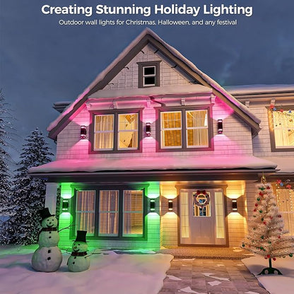 KIZON Modern Smart Porch Lights RGBCW, Dusk to Dawn Outdoor Lights Color Changing App Control with Remote, Dimmable WiFi Up and Down Lights Outdoor Sconce for House Theater Garage, ETL Listed, 2 Pack