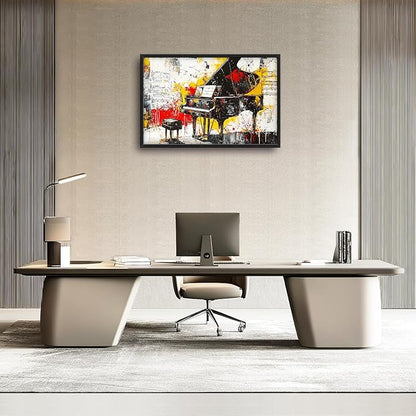 Banksy Piano Large Wall Art for Living Room Abstract Graffiti Music Framed Canvas Decor Musical Notes Prints Painting Pictures Extra Large Vintage Colorful Artwork for Bedroom Classroom Office 24"x36"