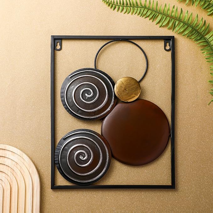 Tandefio 4 Pcs Metal Wall Art Abstract Wall Decoration Brown Metal Decor 14'' x 11'' Minimalist Sculptures Decor Round Style Iron Modern Accent Hanging Housewarming Gift for Home Living Room Bedroom