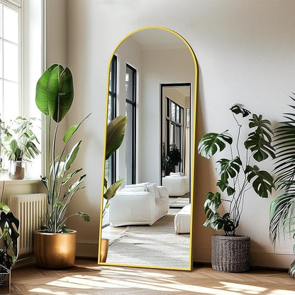 Delma Wall Mirror Full Length, Standing Floor Mirror for Bedroom Bathroom Living Room with Aluminium Frame (with Stand, Arch 69x24-Gold)