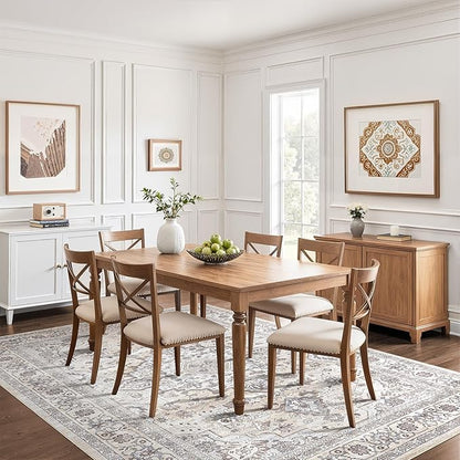 6x8 Area Rug Living Room: Washable Boho Large Neutral Vintage Soft Rugs Stain Resistant Farmhouse Non Slip Indoor Floor Carpet for Bedroom Nursery Kids Playroom Office Dining Room Home- Ivory Gray