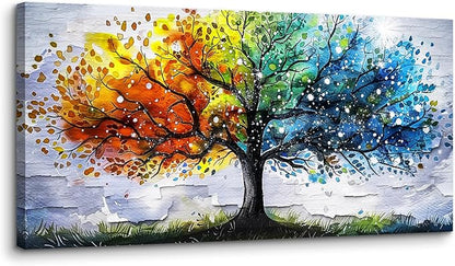 crmotu Tree of Life Large Wall Art for Living Room, Colorful Tree Abstract Art Prints Watercolor Canvas Painting, Modern Landscape Aesthetic Pictures Wall Decor for Bedroom Bathroom Office 29"X57"