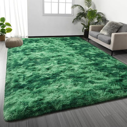 Deerhoo Large Shag Area Rugs 6 x 9, Plush Fuzzy Rugs for Living Room, Ultra Soft Fluffy Furry Rug for Bedroom, Indoor Carpet Nursery Rugs for Kids Room Home Decor, Tie-Dyed Emerald Green
