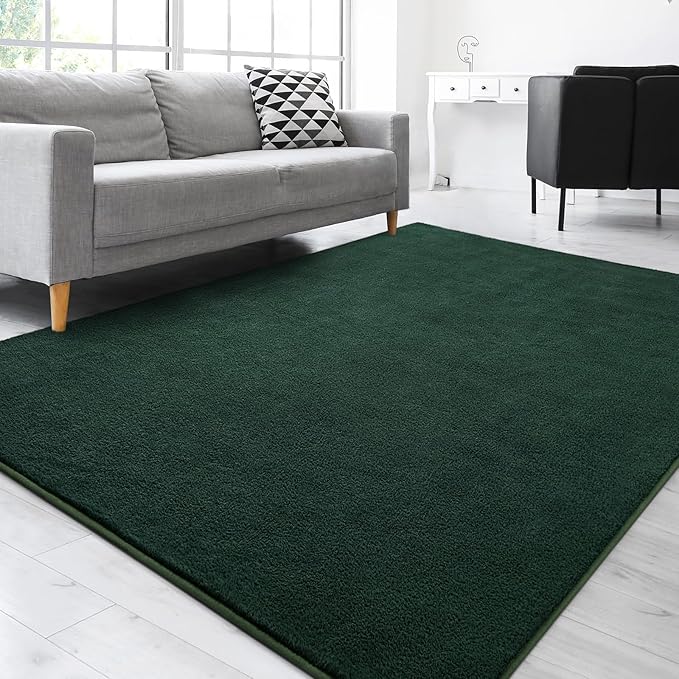 Gifeas Large Ultra Soft Modern Area Rugs for Living Room Bedroom, 5x8 Feet Deep Green Thickened Memory Foam Indoor Solid Minimalist Carpets, Non-Slip Comfy Rug for Boys Girls Nursery Room Home Decor