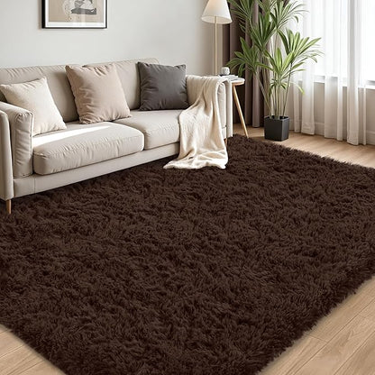 5x8 Area Rug for Living Room:Ultra Soft Fluffy Shag Brown Rugs,Large Fuzzy Plush Indoor Non Slip Carpet Washable Rug for Bedroom Kids Nursery Office Dorm Modern Decor(Brown 5'x8')