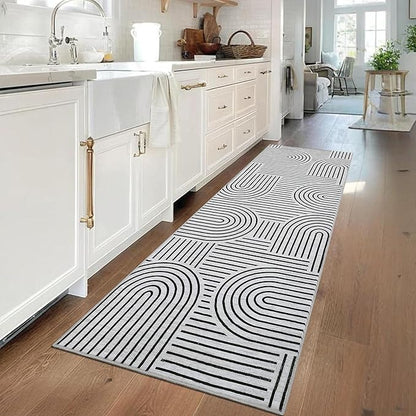 ROYHOME Modern Rug 2x6 Runners for Hallways, Abstract Kitchen Runner Rugs Non Slip Bath Runner, Rainbow Washable Runners Rug for Bedroom, Soft Long Rugs for Entryway Bathroom Laundry Dorm, Blackwhite