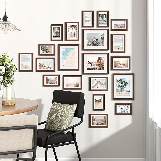 Venusmiles 20 Pack Picture Frames Collage Wall Decor, Gallery Frame Set for Wall Mounting or Tabletop Display, Multi Sizes Including 4pcs 8x10, 8pcs 5x7, 8pcs 4x6, Walnut