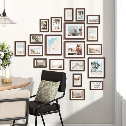 Venusmiles 20 Pack Picture Frames Collage Wall Decor, Gallery Frame Set for Wall Mounting or Tabletop Display, Multi Sizes Including 4pcs 8x10, 8pcs 5x7, 8pcs 4x6, Walnut