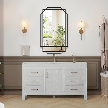 Black Bathroom Mirror with Shelf, 36" x 21" Mirror Wall Decor with Modern Art Rectangular Metal Frame for Living Room, Bedroom, Dining Room, Entryway