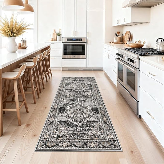 Washable Hallway Runner Rugs 2x6: Soft Ultra Thin Low Pile Carpet Machine Washable Indoor Lightweight Rug Runner Anti Slip Backing Rugs for Living Room Bedroom Kitchen 2'x6' Black